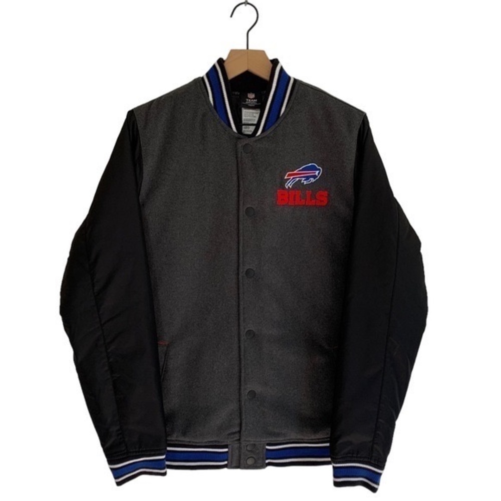 NFL Buffalo Bills Charcoal Gray Heavy Quilted Varsity Jacket - Picture 2 of 8